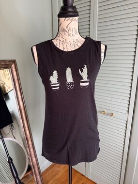 Black Tank Top with Three Cactus Motif